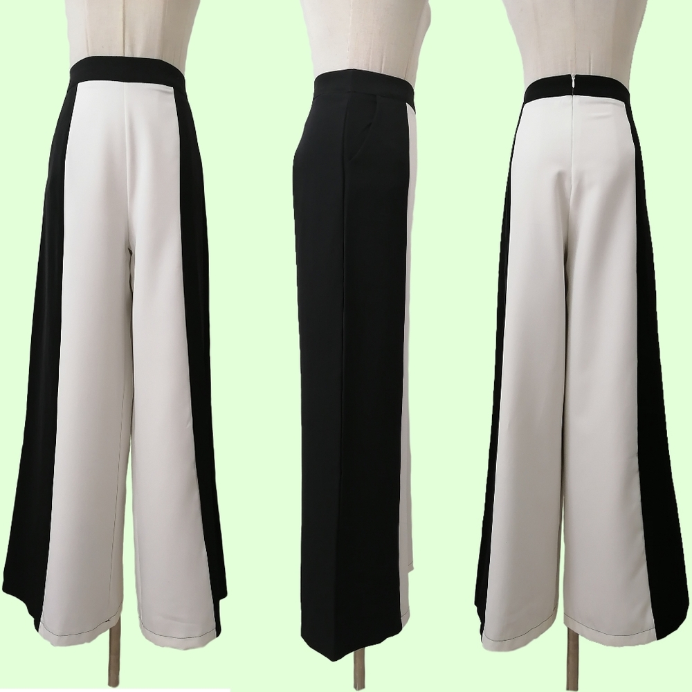 sz M, black and white contrast, high waisted, wide leg pants - Picture 1 of 3